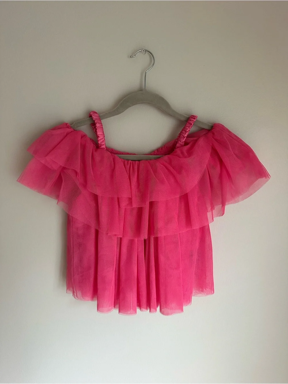 NWT Habitual Girls Tulle Tank Top Size 10 Layered Pink Cold Shoulder Party Top